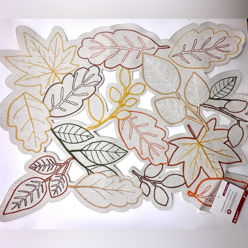 Fall Autumn Leaves Thanksgiving Halloween Polyester Placemat 17” x 13”
